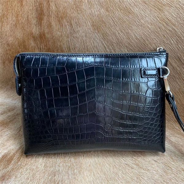 

authentic crocodile belly skin male large phone purse black thin clutch genuine real alligator leather businessmen wristlets bag