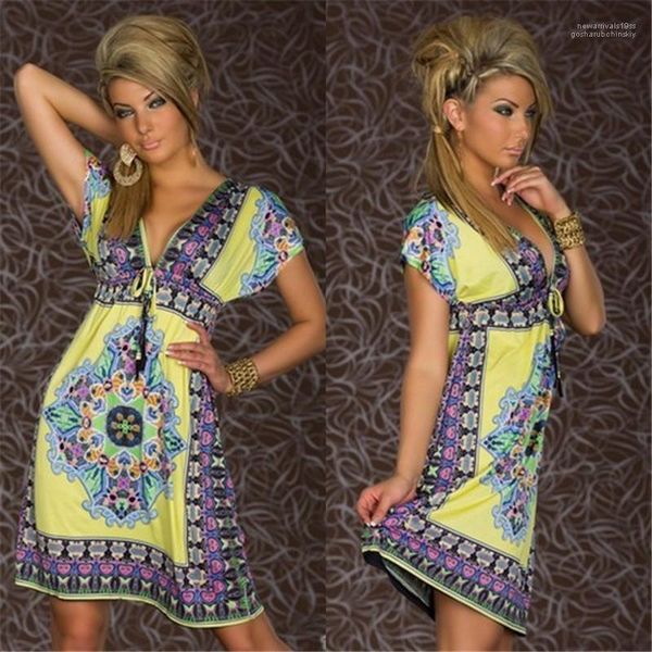 

clothes bohemian women designer dresses fashion totem pattern printed v neck dresses new women designer, White;black
