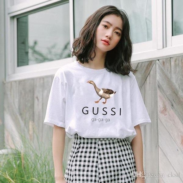

fashion gussi small yellow duck t-shirt women's selling letter printing t-shirt short-sleeved shirt large size women's t-shir, White