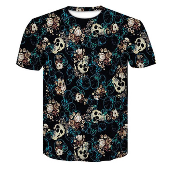 

skulls fashion t-shirt mens tshirt short sleeve shirt funny print many skull flowers new size 2xs-4xl, White;black