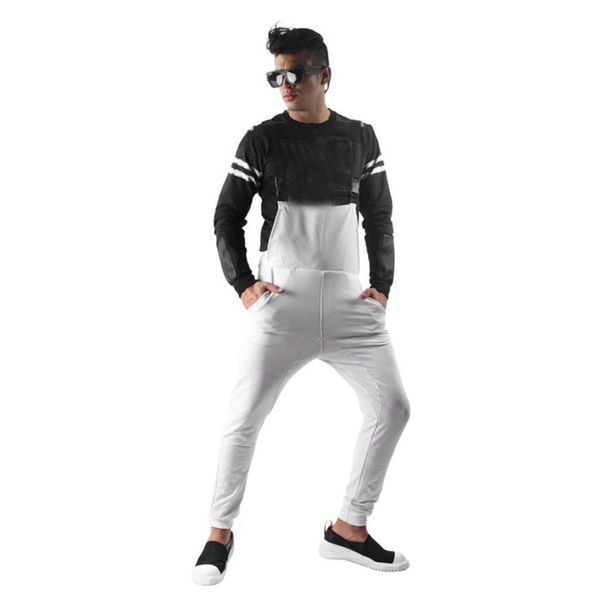 

cool designer jeans men skinny pocket pure color overall jumpsuit high waist jeans streetwear overall suspender pants e21, Blue