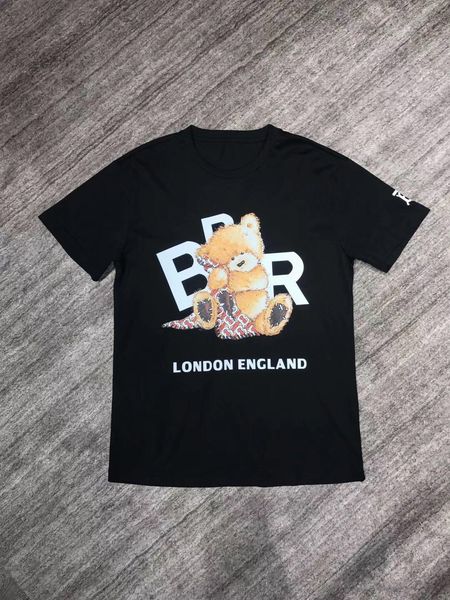 

2020 british style latest fashion neckline bear letter print t-shirt men and women casual oversize hip hop style slim tee, White;black