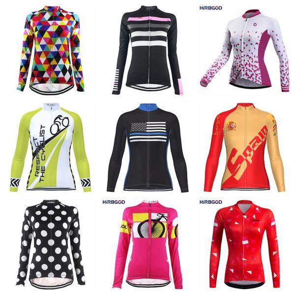 

hirbgod women's long sleeve cycling shirt lady lightweight sport riding clothing mountain mtb bicycle clothes team bike wear top, Black;red