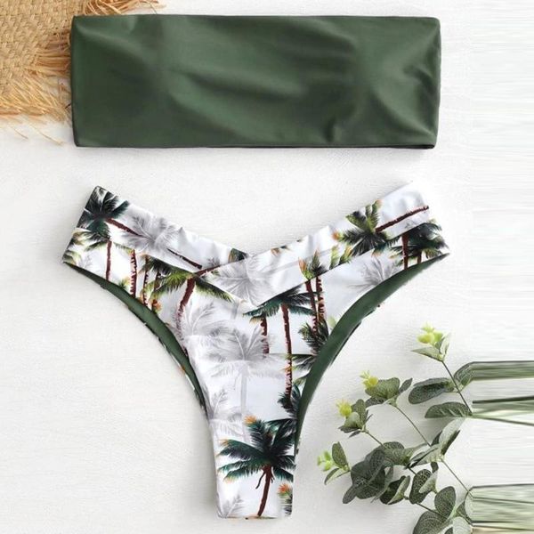 

2 piece swimsuit women plus size women bikini set coconut print padded swimwear bathing swimsuit beachwear#p30