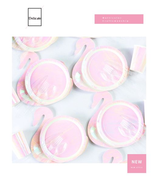 

swan shape disposable tableware paper cups plate straw birthday party favors decoration baby shower party supplies decor