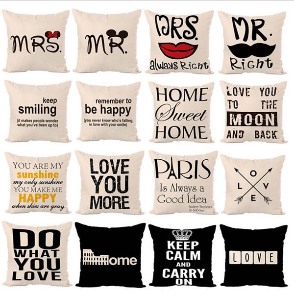 Letters Hot Printed Linen Pillow Cover Letters Graphic Series Of