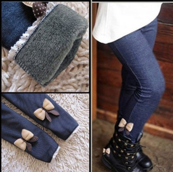 

girls jeans bow pants kids cotton trousers children elastic waist legging warm pants kids jeans, Blue