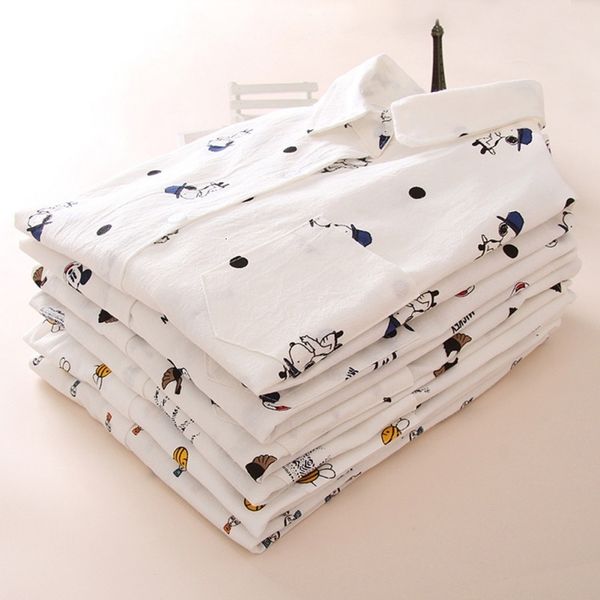 

blouse woman women blouses cartoon dog bee print female long sleeve blouse shirts ladies clothing cotton fashion womens shirts, White