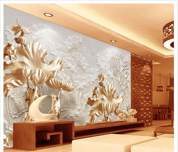 Высококачественный 3D резьба дерева, резьба лотоса фон стены современной гостиной обои