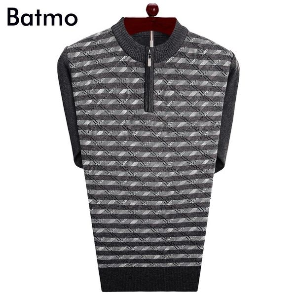 

batmo 2018 new arrival sweater men,striped casual men's sweater a6, White;black