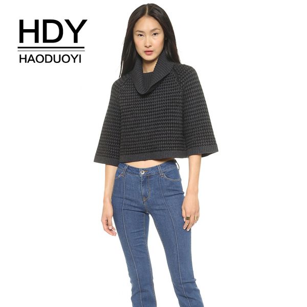 

hdy haoduoyi autumn new exquisite personality simple casual loose navel double collar short pullover sweater sweater, White;black