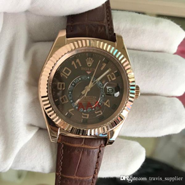 

42mm ky dweller mall dial rotate 326934 ro e gold coffee dial tainle mechanical automatic men watch leather bracelet