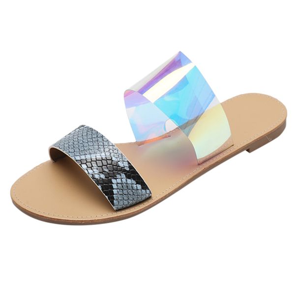 

women slippers casual shoes color snake mixing roman plus-size flats slippers sandals shoes ladies anti-slip #1122, Black