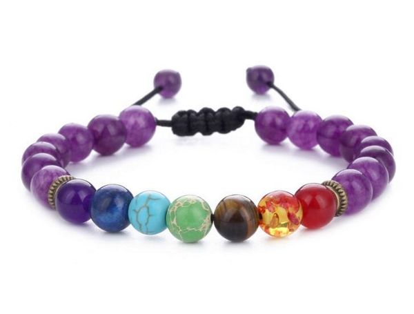 

7 chakra lava healing balance beads charm bracelets multicolor beads stones weave rope bracelet women men yoga bracelets 7 colors, Silver