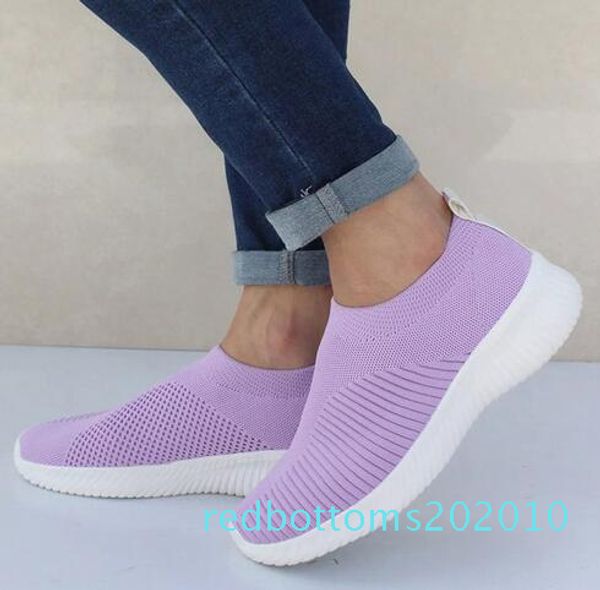 

women shoes knitting sock sneakers women spring summer slip on flat shoes women plus size loafers flats walking krasovki famela r10, Black