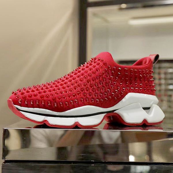 

sports shoeschanel 2019 wild red british studded spikes flats casual shoes red shoes luxury mens womens party lovers leather sneakers, Black