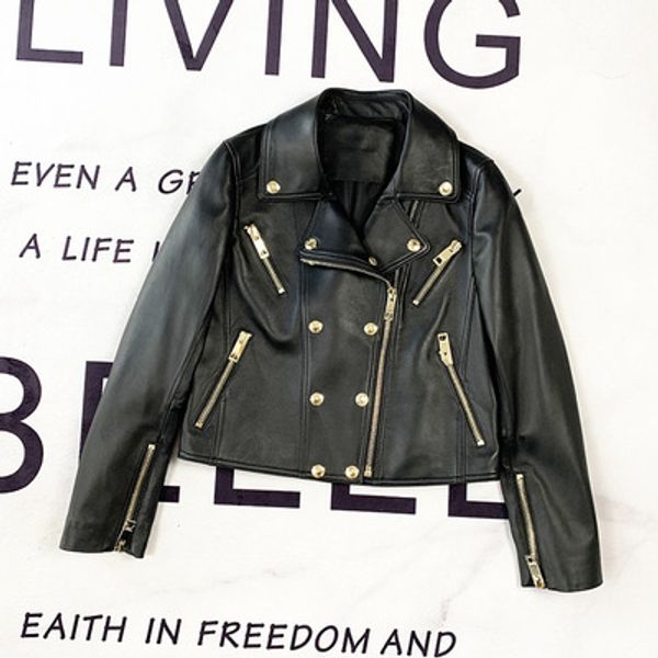 

2020 женская весенняя куртка из натуральной овечьей кожи e40, Black