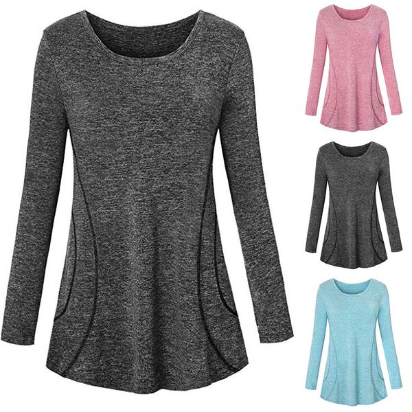 

women casual long sleeve sport cool dri workout t-shirt tunicchemise femme korean style haut vintage#201, White