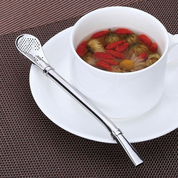 

304 stainless steel straw spoon coffee stirring spoon drink residue juice filter set bar kitchen accessories