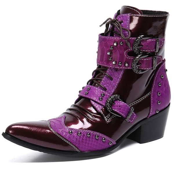 

men's fashion martin boots cowboy knight western motorcycle full grain leather casual british booties ankle wedding performance stage s, Black