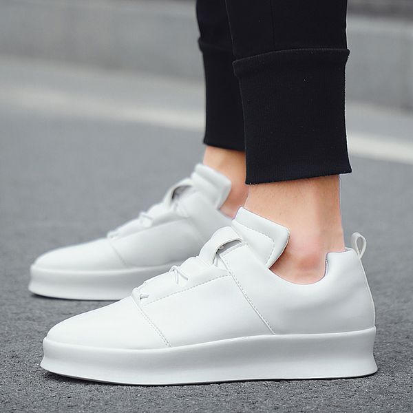 

2019 new men's leather casual shoes student sneakers white shoes male breathable youth trend wear-resistant walking men footwear, Black