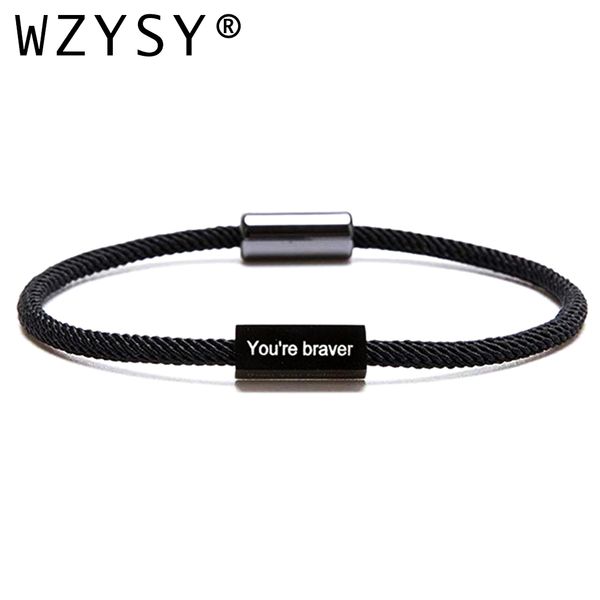 

stainless steel magnetic buckle lettering fashion nylon rope diy bracelet for men and women leisure accessories, Golden;silver