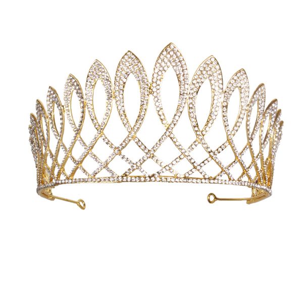 

trendy full rhinestone bride hair crown luxury big tiara crown for wedding bridal queen headpiece wedding hair accessories, White;golden