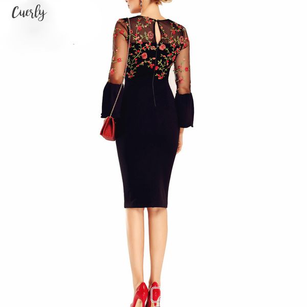 

women lace mesh embroidery tunic pencil dress new 2020 female office lady dresses vestido robe clothing bandage dress, Black;gray