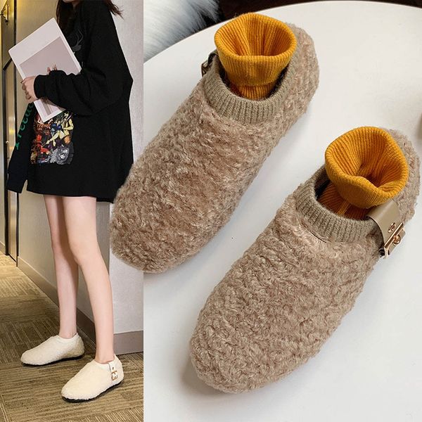 

women shoes slip on woman loafers lazy people shoes fashion fur winter warm ladies flats pregnant #3, Black