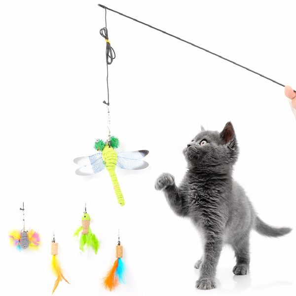 

1 set pet cat interactive toy birds feather plush plastic toy for kitten cats catcher teaser replacement flexible playing stick