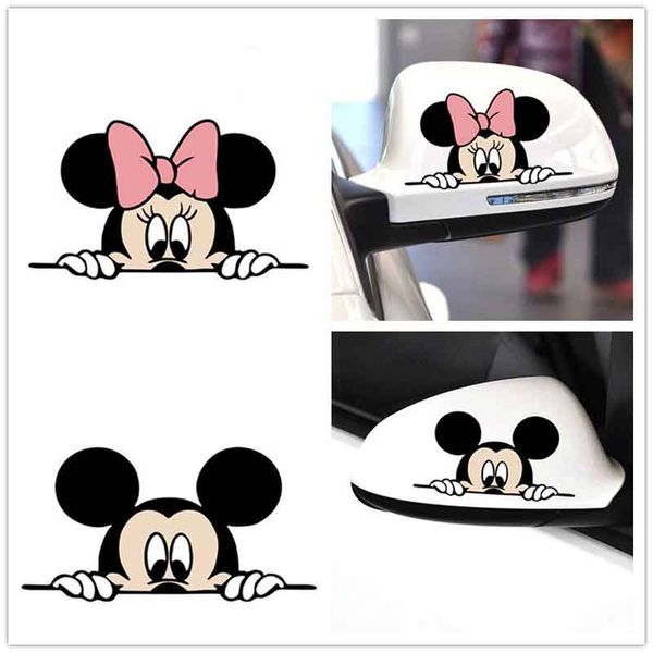 

car-styling cute funny cartoon mouse car accessories rearview mirror car stickers decal for volkswagen polo ford 14*8cm