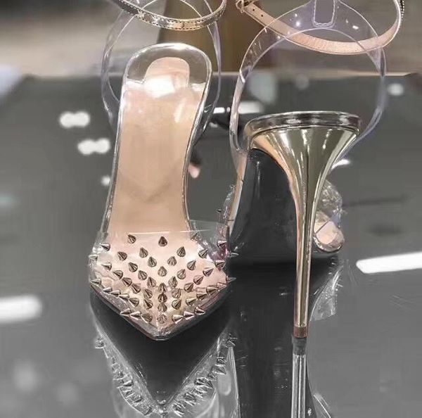 

red bottom high heels woman pumps crystal woman high heels pointed toe rivet wedding shoes full original packaging, Black