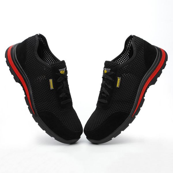 

men safety shoes steel toe indestructible shoes mesh breathable anti-smashing work safety boot lightweight work sneakers male, Black;brown