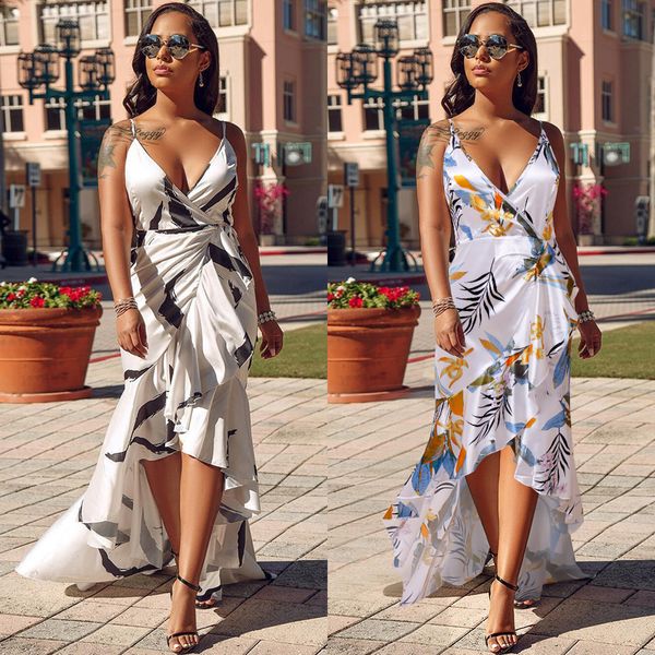

fashion women's party dresses nightclub skirts new dress folds skirt ruffled irregular fishtail ink print dress casual dresses, White;black