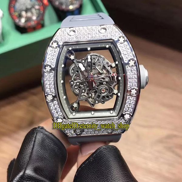 

limited edition rm 055 skeleton dial japan miyota automatic mechanical rm055 mens watch diamonds case rubber luxury sport designer watches, Slivery;brown