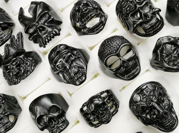 

promotion price mixed style mixed size gothic skull rings men's black skull ring punk rings for men s fashion jewelry in bulk, Silver