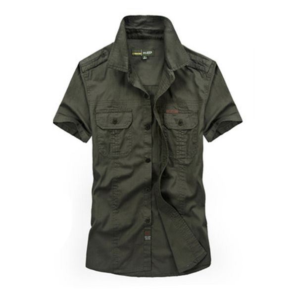 

плюс размер  -5xl summer men «s повседневный марка с коротким рукавом рубашки человек 100% чистого хлопка afs jeep хаки рубашки army green, White;black