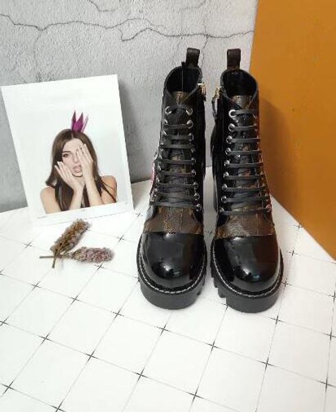 

women's leather boots 8cm star trail popular vogue heel black leather shoelaces vulcanizate outsole luxury martin boots