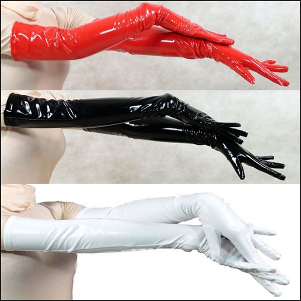 

2018 pair wholesale genuine pvc vinyl lycra spandex zentai long black/red opera gloves latex bondage clubwear pvc gloves, Blue;gray