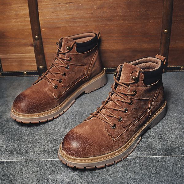 

winter shoes men work boots vintage lace up ankle boots keep warm snow, Black