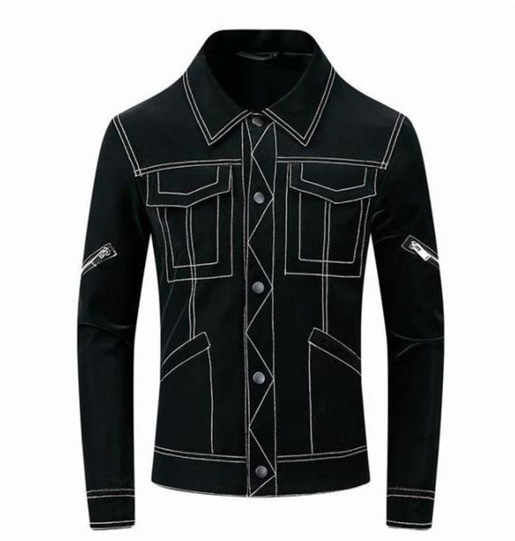 

mulit карманы мужских курток конструктора мода zipper линия обшитых панели мужских куртки вскользь отворот шея самцы одежды, Black;brown