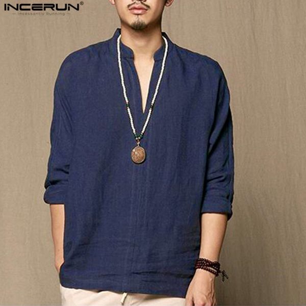 

chinese retro style cotton linen clothing men casual thin breathable long sleeve shirts camisa hombre plain spring summer 2019, White;black