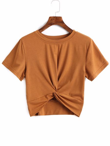 

women t-shirt tie t shirt short sleeve cross hem t-shirt casual short tees solid crop new fashion summer female, White