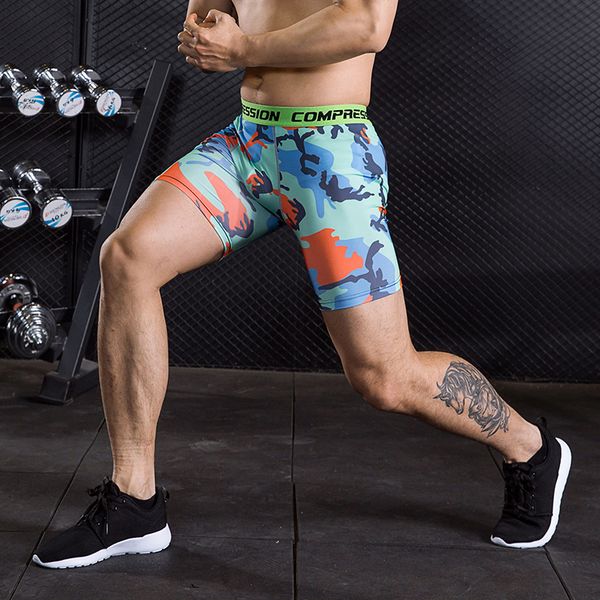 

gym short leggings men compression crossfit shorts mens running shorts camouflage bermuda jogging bodybuilding tights, Black;blue