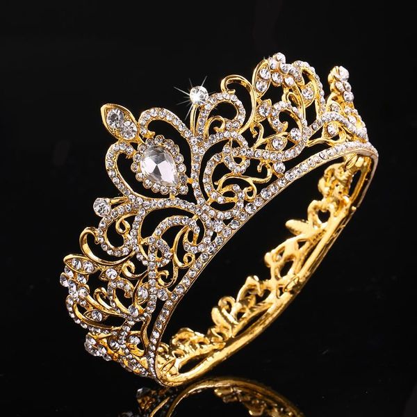 

kmvexo full round crystal rhinestone wedding tiaras bridal hair accessories kids crown for cake er festival party prom gift, Golden;white