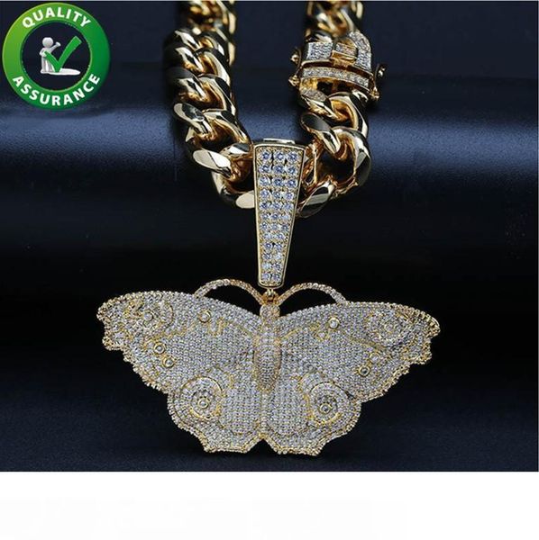 

обледеневший кулон дизайнерское ожерелье хип-хоп bling цепи ювелирные изделия мужчины роскошное золото кубинская ссылка алмаз бабочка подвес, Silver