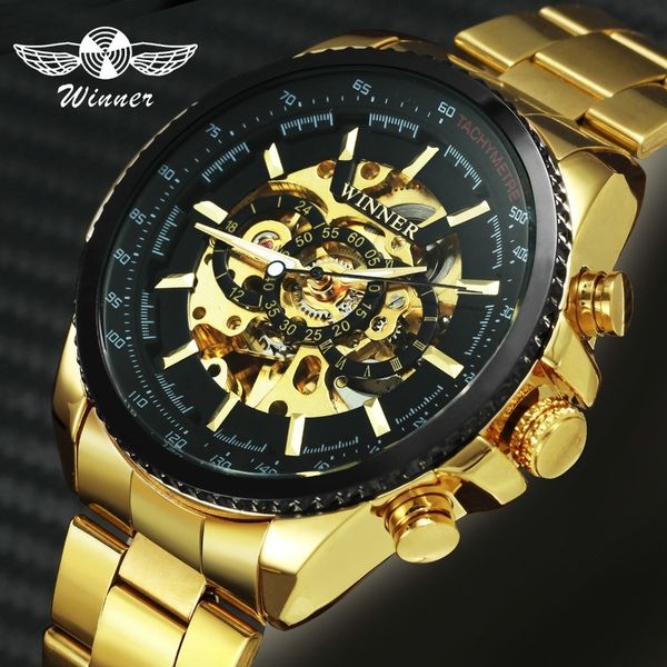 

winner brand luxury men auto mechanical watch stainless steel strap skeleton dial forsining male wristwatch new year gift j190706, Slivery;brown