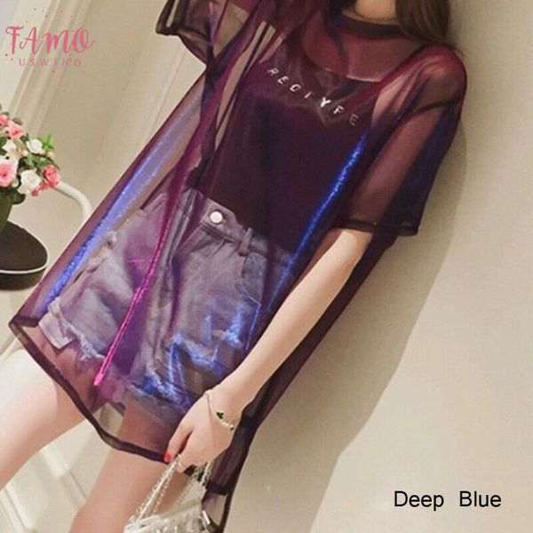

women transparent mesh t shirt short sleeve tee cover up camisole vest oversize drop shipping, White