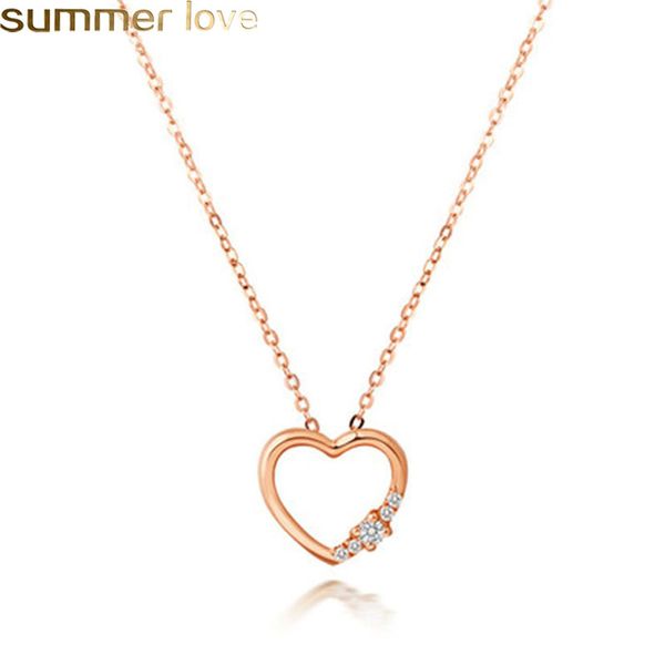 

cubic zirconia heart necklace rose gold plated hollow out heart shape pendant necklace choker for women wedding jewelry, Silver