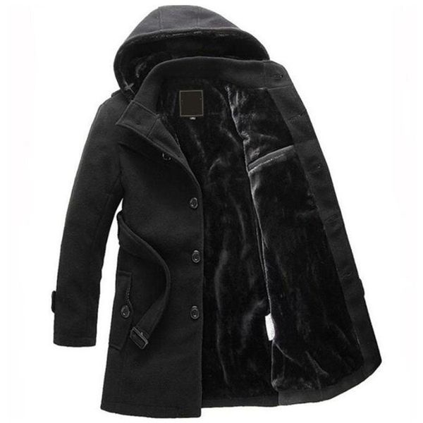 

winter wool coat men long sections thick warm woolen coats mens casual jacket casaco masculino palto peacoat overcoat, Black